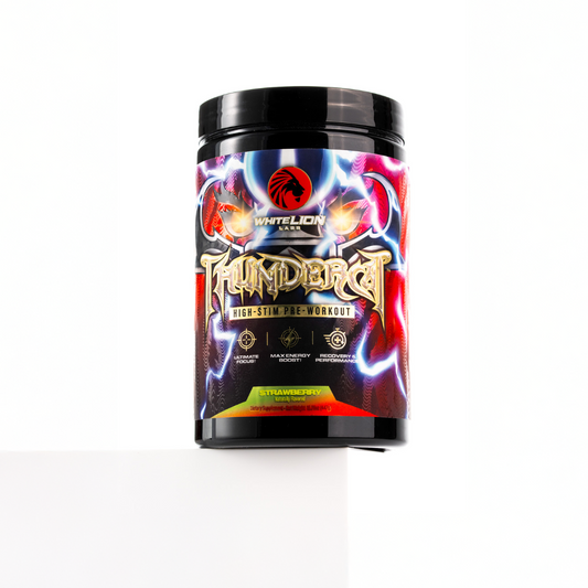 Jar of Thundercat High‑Stim Pre‑Workout powder